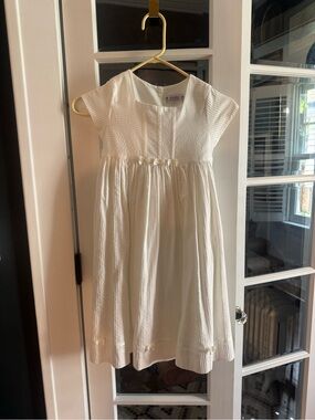 Vintage Simi white seersucker special occasion dress with delicate bows